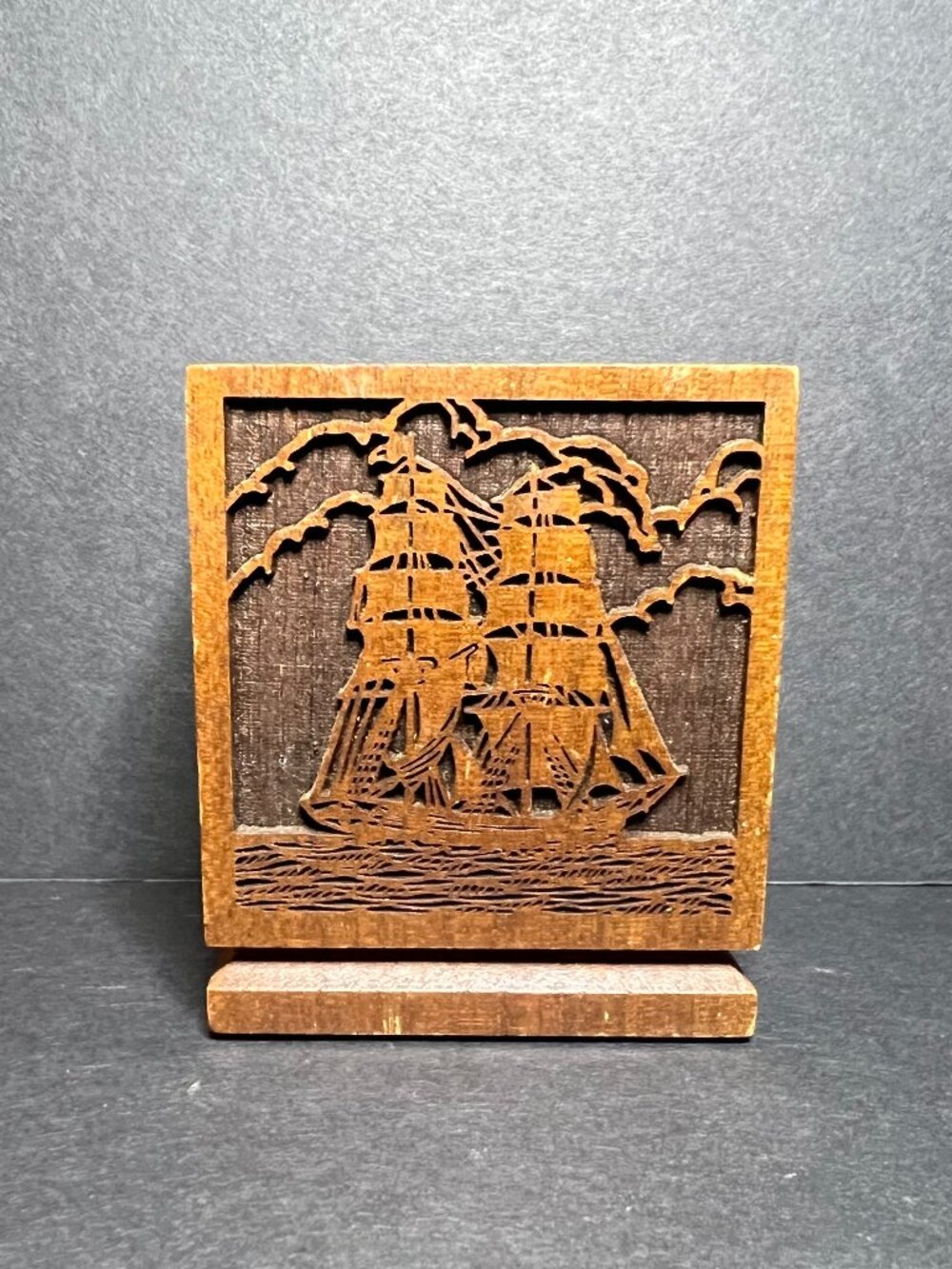 VTG Lasercraft Laser Engraved Solid American Walnut Wood Clipper Ship Pen Holder